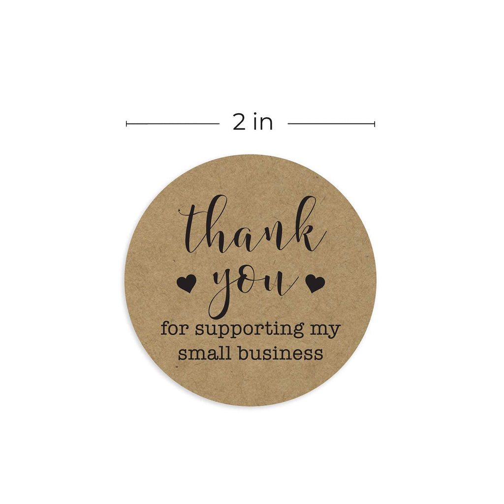 2" Round Kraft Thank You for Supporting My Small Business Stickers / 500 Brown Kraft Customer Appreciation Labels/Natural Kraft Small Business Envelope Seals/Made in The USA 2” Black Ink