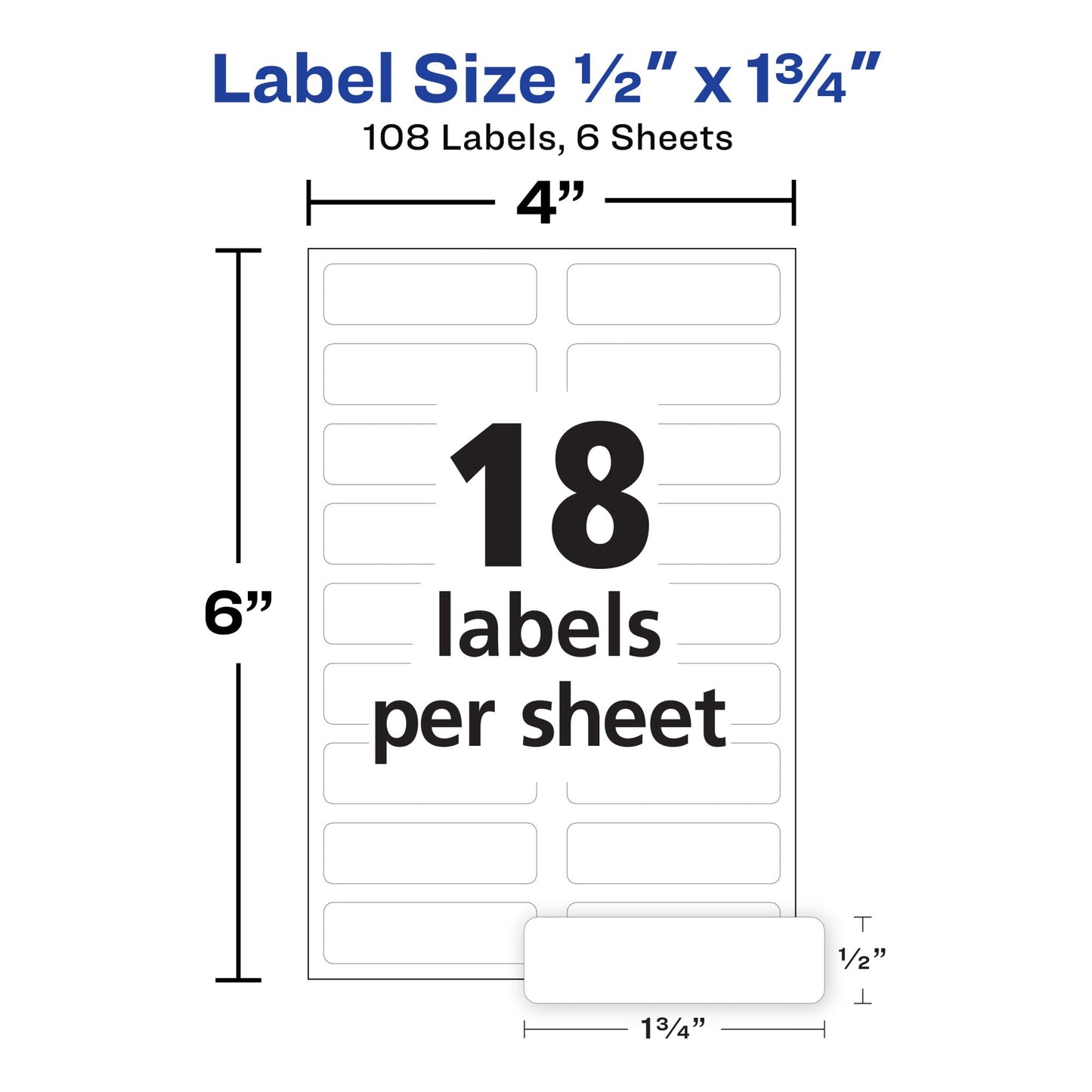Avery No-Iron Fabric Labels, 1/2" x 1-3/4", Washer and Dryer-Safe, White, Non-Printable, 54 Labels Per Pack, 108 Blank Labels Total (2-Pack of 40720) 108 labels 1/2" x 1-3/4"