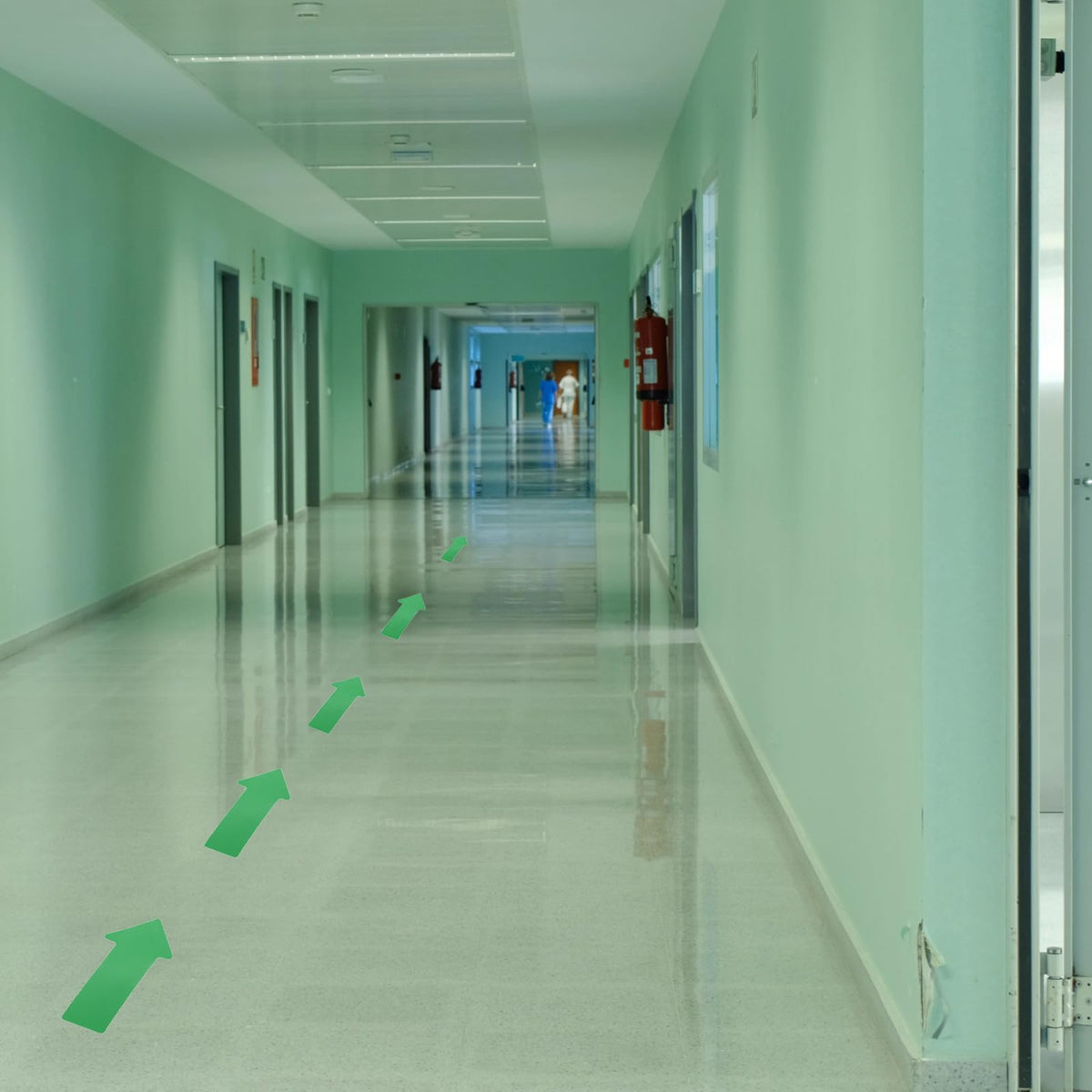 Green adhesive arrow floor marker sticker by PATIKIL, 3x6 inches, ideal for classroom and warehouse directional floor marking.