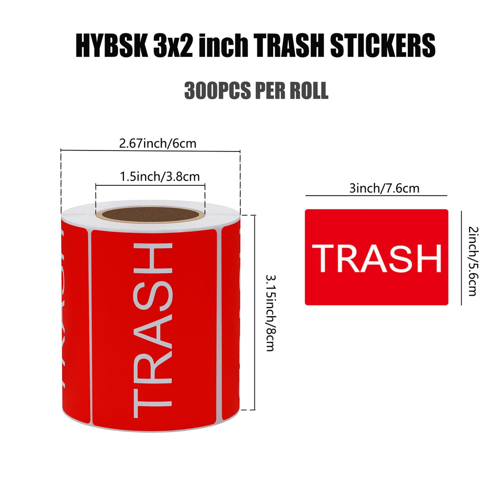 Hybsk 300pcs Trash Stickers 3x2 inch Clean Sign Disposal Reminder Labels for Garbage Homes, Offices, Warehouses (Pack of 5) 1 Roll (Pack of 5)