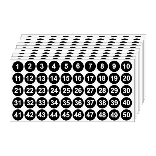 20 Sheets 1 to 50 Vinyl Small Round Labels Consecutive Number Stickers Waterproof Adhesive Inventory Stickers for Storage Box, Indoor Outdoor, Office & School Supplies