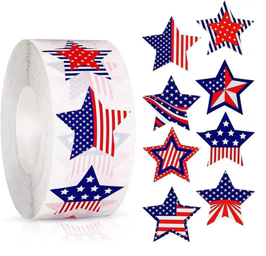 Patriotic Label Star American Flag Stickers, 500 Pcs 1.5-inch, 4th of July & Memorial Day Patriotic Label Star American Flag Stickers