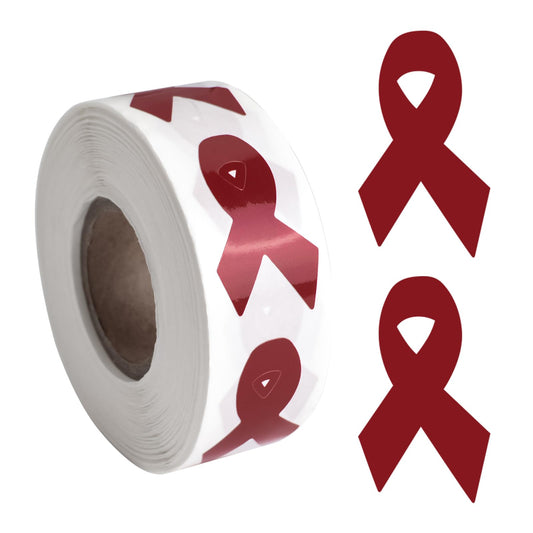 WANDIC 0.75 * 1.28in Pink Ribbon Awareness Sticker, 500 PCS HIV/AIDS Awareness Stickers Adhesive Label Roll for Public Charity Fundraiser Events