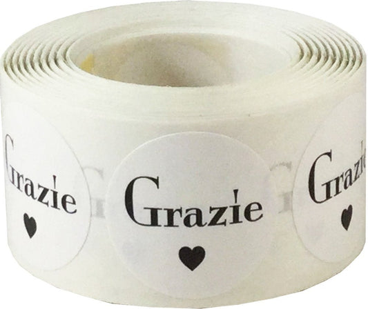 Grazie Italian Thank You White Adhesive Stickers 1 Inch Round Circle Dots 500 Labels Per Roll