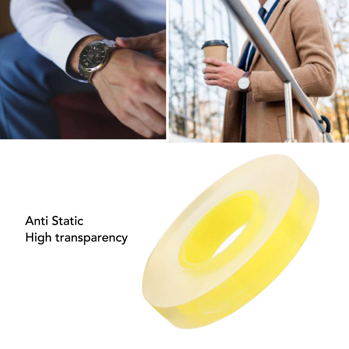 ZJchao Watch Film Tape, 2 Pcs 12mm Width Anti Static Transparent PVC Protective Film Tape for Watch Yellow Watch Film Tape Jewelry Protective Film Watch Scratch Dust Watch Repair Tool