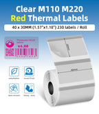 M110 M220 Clear Thermal Labels - Transparent Labels Printed in Pink, 1.57"x1.18" (40X30MM) Waterproof Label Refills for M110 M150 M220 M221 M250 M260 M100 Label Maker for DIY, Logo, Thanks, 230 PCS Red