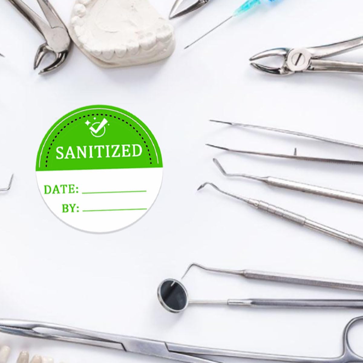 Sanitized Label 2 Inch Sanitized by Stickers Green Cleanliness Blank Date and by Stickers for Hospital,Car Rentals, House Rentals, Resturants(Pack-500)