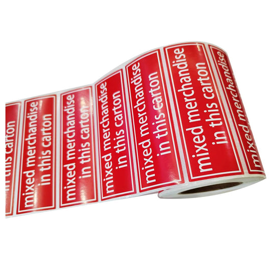 YOUOK Mixed Merchandise Labels, 1.25 x 4 Inch, 500 Pcs (Red, Adhesive, Rectangle, Shipping & Packing)