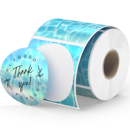 2" Circle Holographic Thermal Label Stickers, Direct Thermal Ocean Stickers Labels for Gift Wrapping, Name Price Tag DIY Custom Logo, Compatible with Rollo & MUNBYN Printers (500 Pcs/Roll) Light Blue