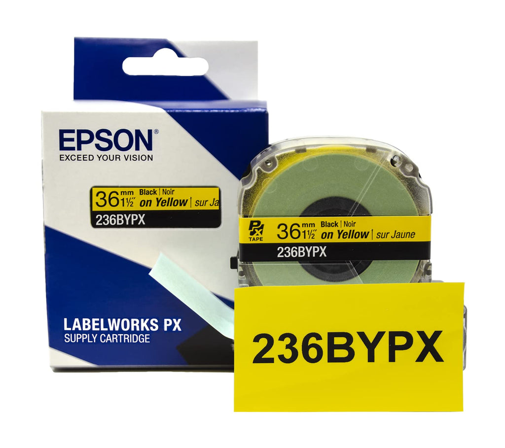 Epson LABELWORKS 236BYPX Label Tape - Black on Yellow - 1.5" (36mm), 30ft 36mm