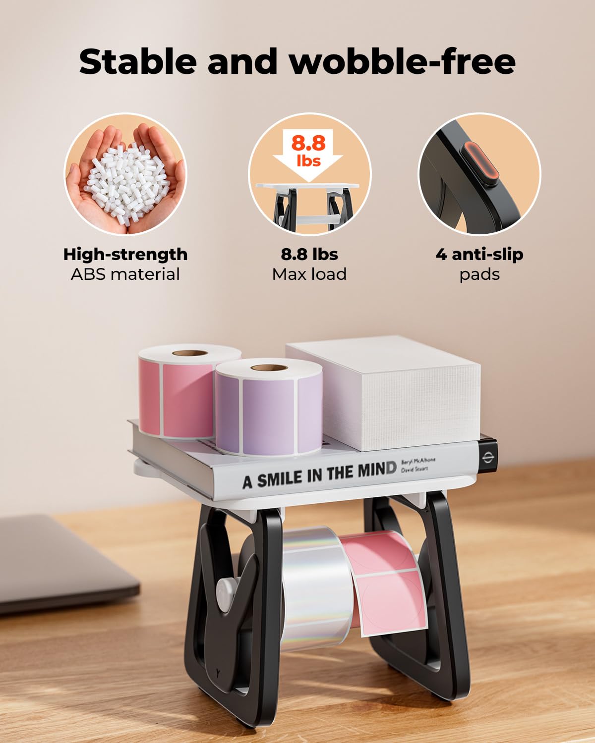 MUNBYN Thermal Label Holder for Rolls and Fanfold Labels Black and White