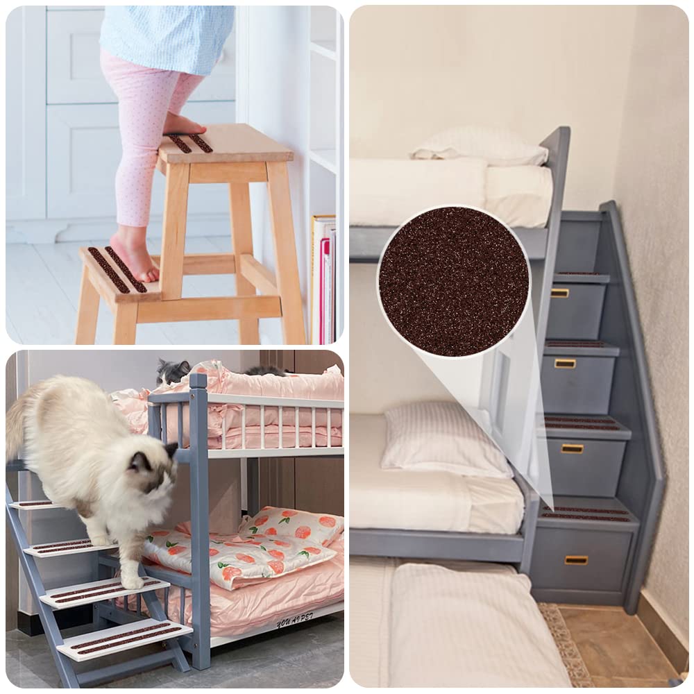 Anti Slip Tape, 16pcs Non Slip Pre-Cut Strips, Treads Safety Non Skid Adhesive Strips for Ladder, Step Stool and Stair (1" x 12", Brown) 1" x 12"