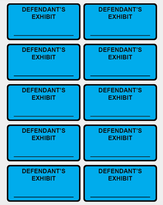 1"x2" 500 PCS Blue Color Defendant's Exhibit Legal Exhibit Labels