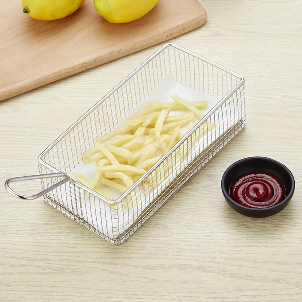 Mini French Fries Basket with Handle, 8.5x4.2x2.6 In, Silver
