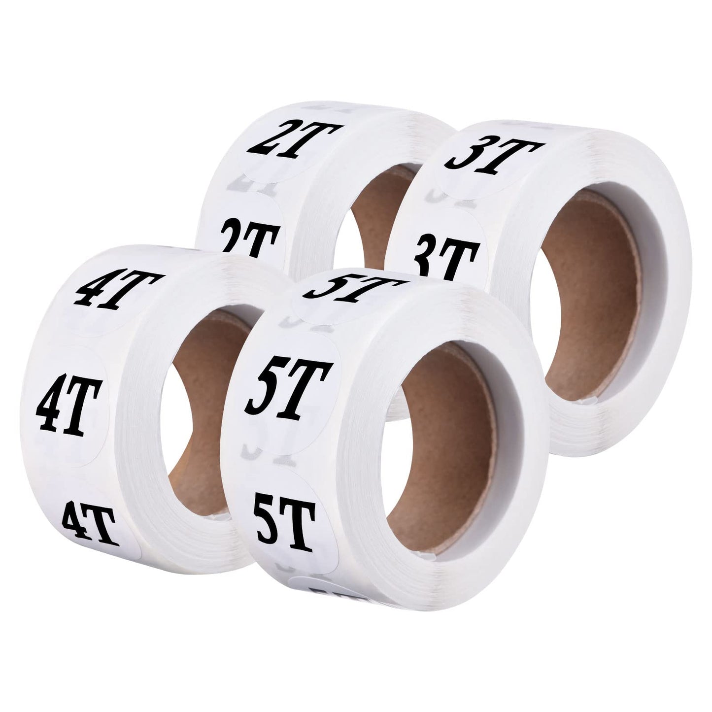 MECCANIXITY Clothing 2T/3T/4T/5T Size Sticker Label Coding Label 25mm/1inch Dia 4 Roll 2000 Round Labels for Retail Clothes Apparel