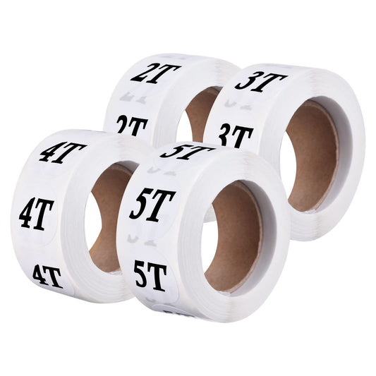 MECCANIXITY Clothing 2T/3T/4T/5T Size Sticker Label Coding Label 25mm/1inch Dia 4 Roll 2000 Round Labels for Retail Clothes Apparel