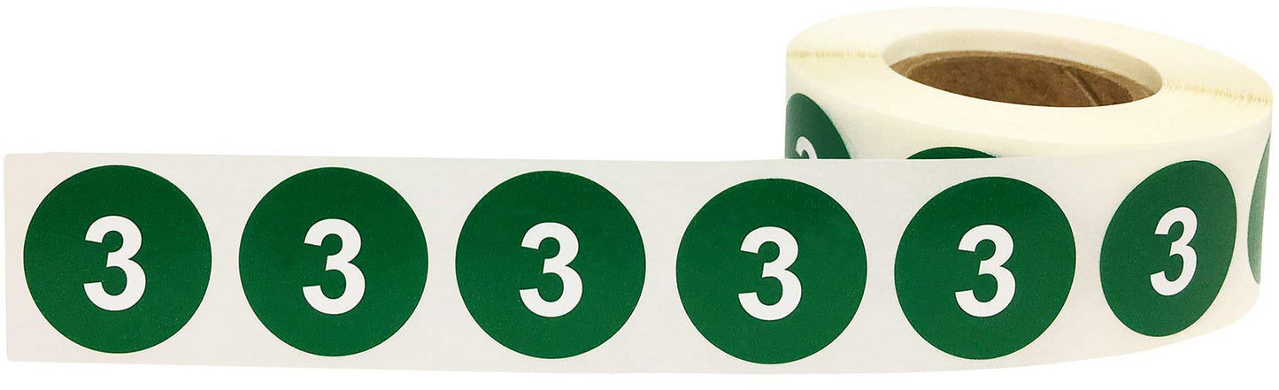 Green Number 3 Stickers 0.75 Inch 500 Labels On A Roll #3