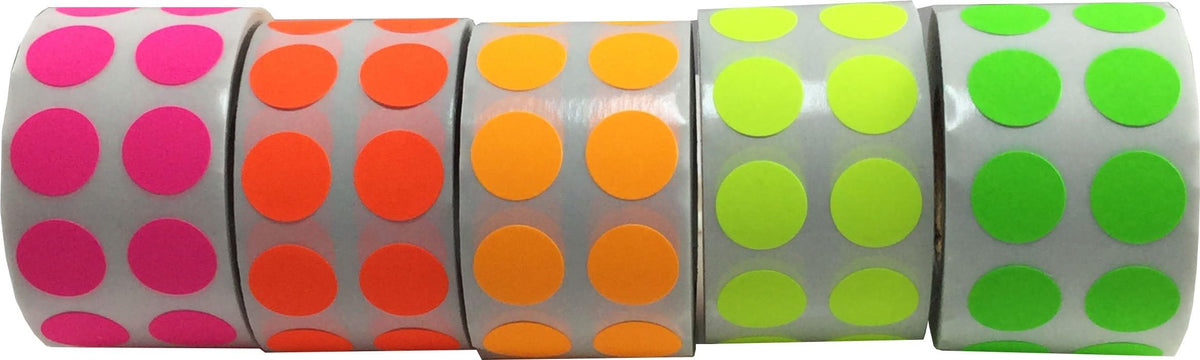 Fluorescent color coding dot stickers , 1/2 inch size, with 5,000 labels for organizing and labeling.