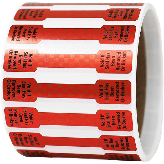Void If Seal Has Been Broken Or Removed Red Metallic Small Tamper Labels, 0.5 x 2.75 Inches, 500 Total Labels
