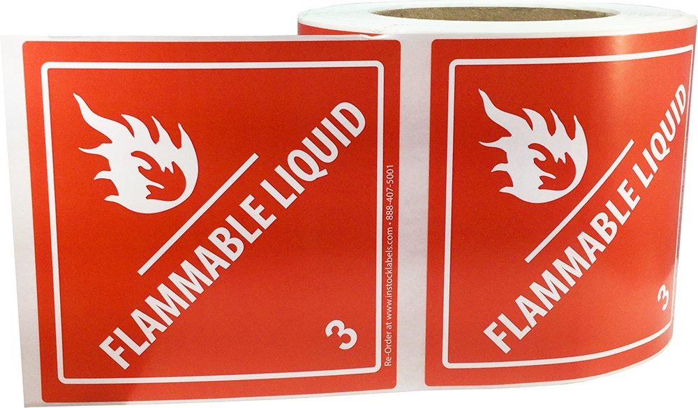 InStockLabels Hazard Stickers, Class 3 D.O.T. Flammable Liquid Stickers, 4x4 Inch Square, 500 Adhesive Shipping Labels – Easy to Peel & Apply Shipping Label Stickers