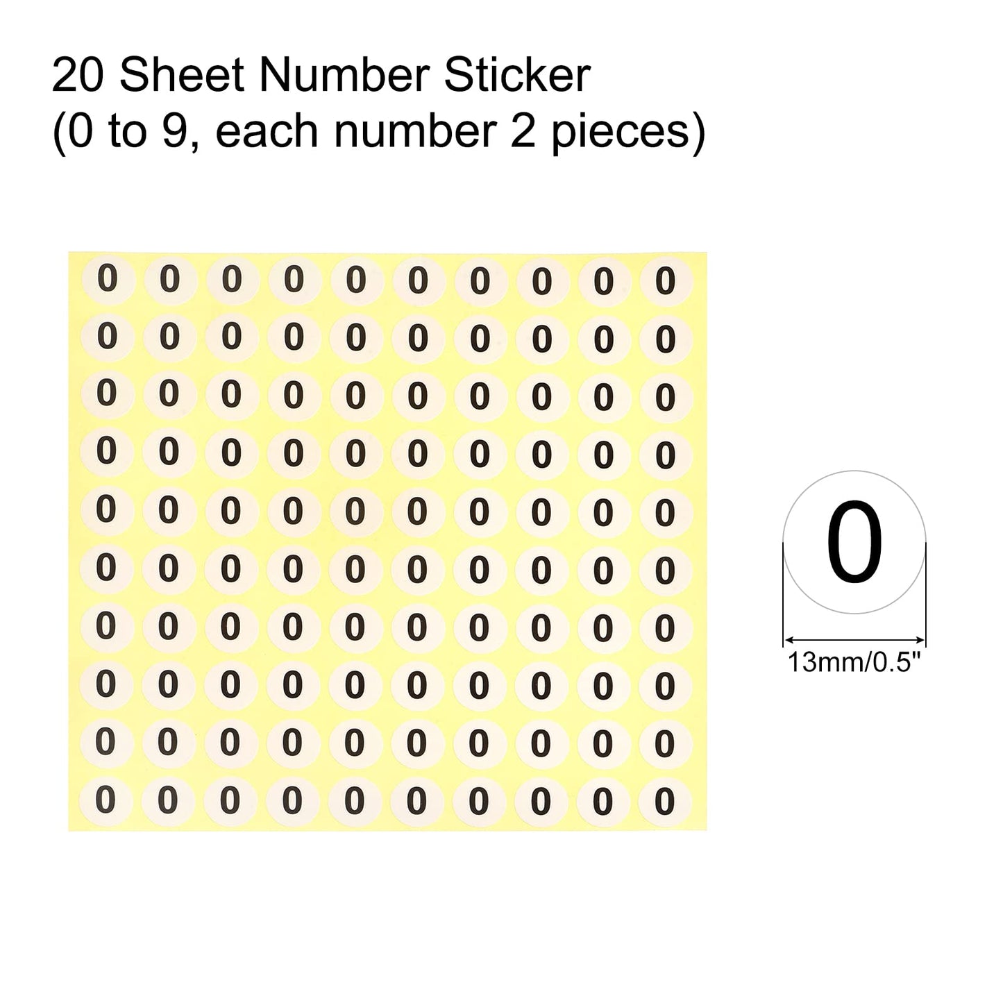 MECCANIXITY 0 to 9 Number Stickers Number Label Self Adhesive Marked Sticker 13mm/0.5" for Classification, Pack of 20 0.5 inch