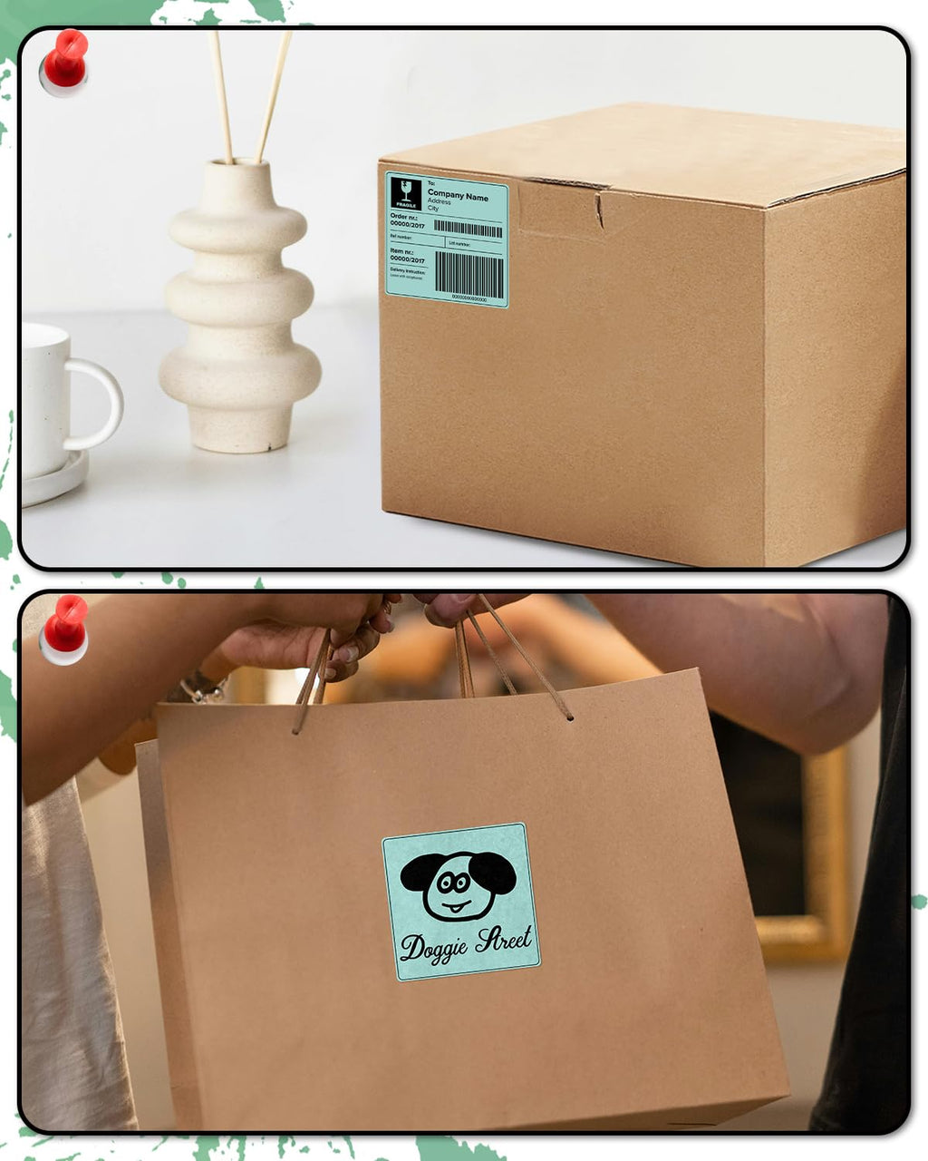 3"x3" Square Thermal Labels Stickers, Green, 500 Sheets/Roll