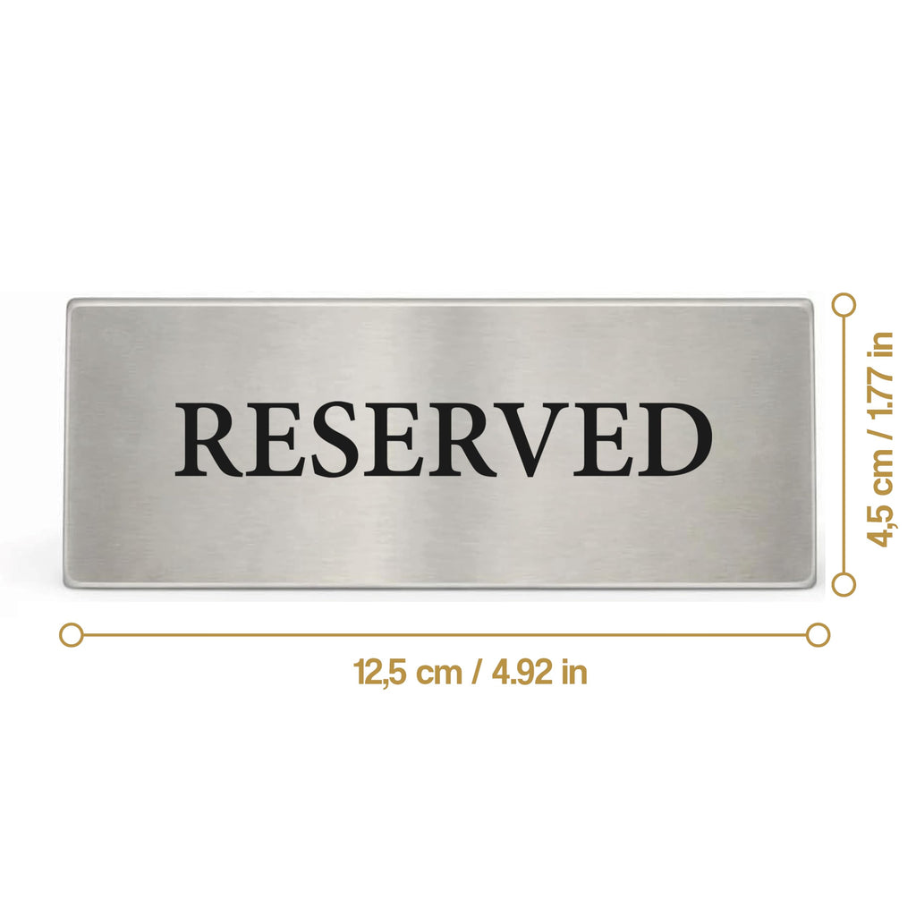 Reserved Table Signs Set of 6 - Heavy Stainless Steel Table Reservation Plates - Durable, Stackable and Waterproof Metal Signs for Restaurants, Hotels, Bars, Cafés, Weddings and Events Design 2