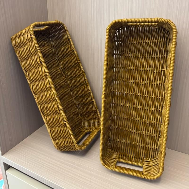 Rectangular Handwoven PVP Rattan Storage Basket with Handles