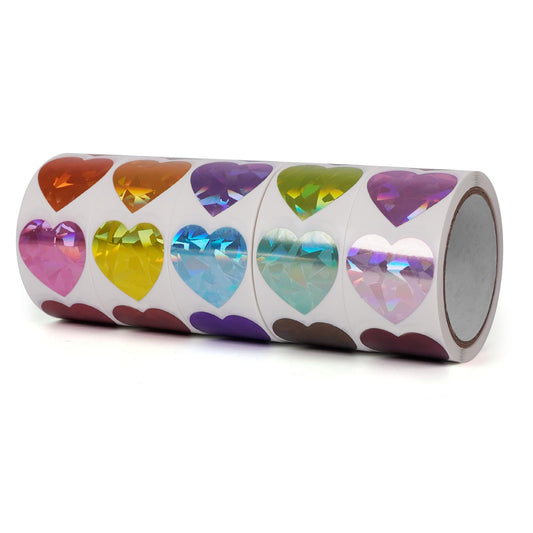Heart Stickers Roll Colorful 1 Inch Valentine's Day Love Shape Glitter Sparkle Labels Waterproof Removable for Craft Envelopes Boxes Gift Tags 1000 PCS
