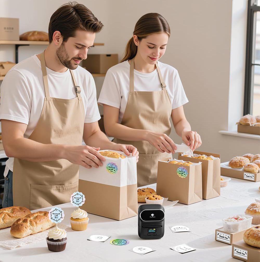 Phomemo M110 Label Maker Machine with Tape Thermal Label Printer Ebony Black 1 printer with 1 roll paper