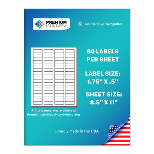 Premium Label Supply White Sticker Return Address Labels – 1.75" x .5" – Laser/Inkjet Compatible – (80 per Sheet), 25 Sheets – 2000 Total Adhesive Labels 2000 Labels