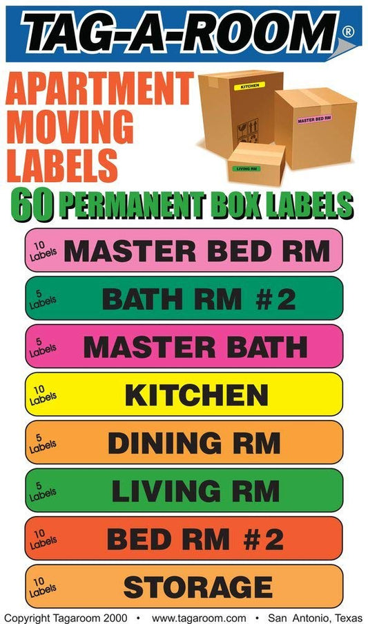Tag-A-Room Home Moving Labels Color Coded Packing Stickers (60Apartment)