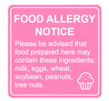 1.5x1.5'' 300PCS Pink Food Allergy Warning Labels Allergies Restaurant Food Safety Labels Self Adhesive Stickers