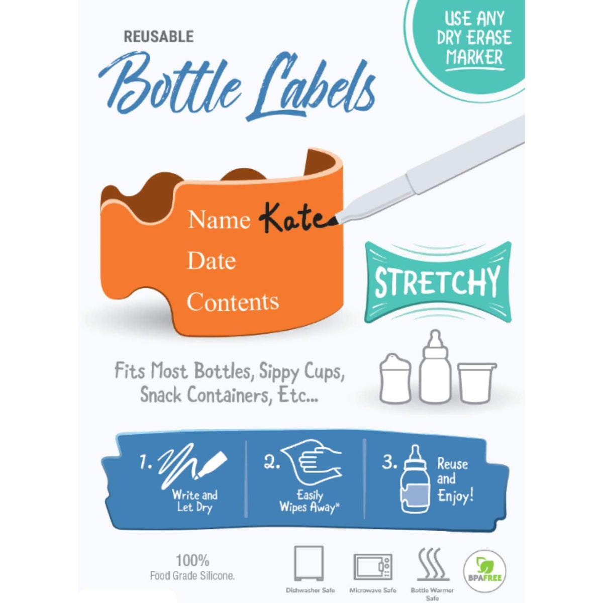 Pumpkin Doodle The Original Write and Reuse Baby Bottle Labels for Daycare Standard Multi