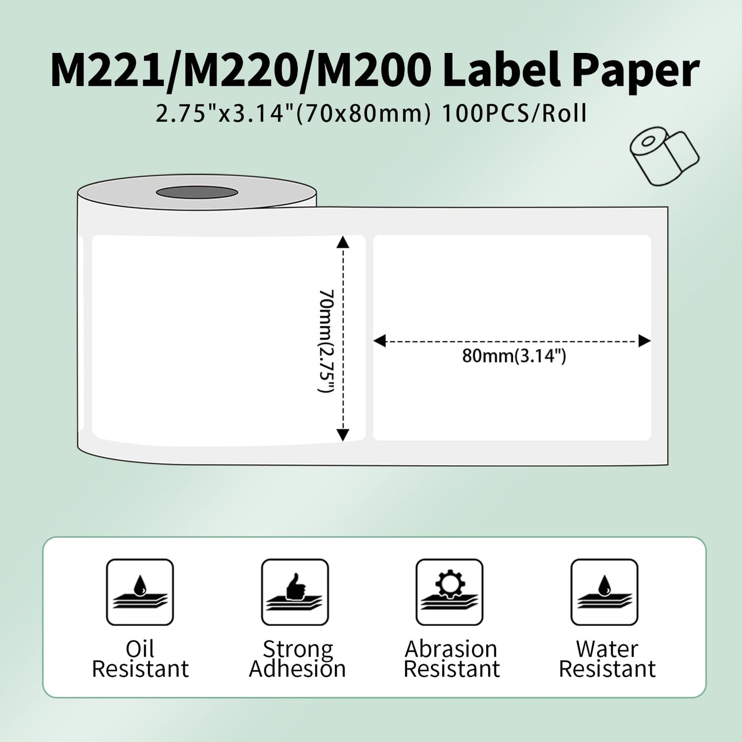 M220 M221 Labels 3Inch Square Series, 2.75"x3.14"(70x80mm) Compatible with Phomemo M221/M220 Label Maker, for Ingredient Label,Business,Address,Photo, 100Labels/Roll 2.75"x3.14" Rectangle