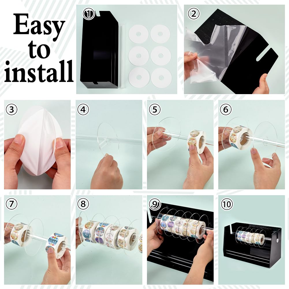 PH PandaHall Adjustable Label Dispenser Acrylic Sticker Roll Dispenser Black Label Roll Holder Organizer 1.81x5.51x6.65in for School Supplies School Home Office Desktop Craft Paper Labels