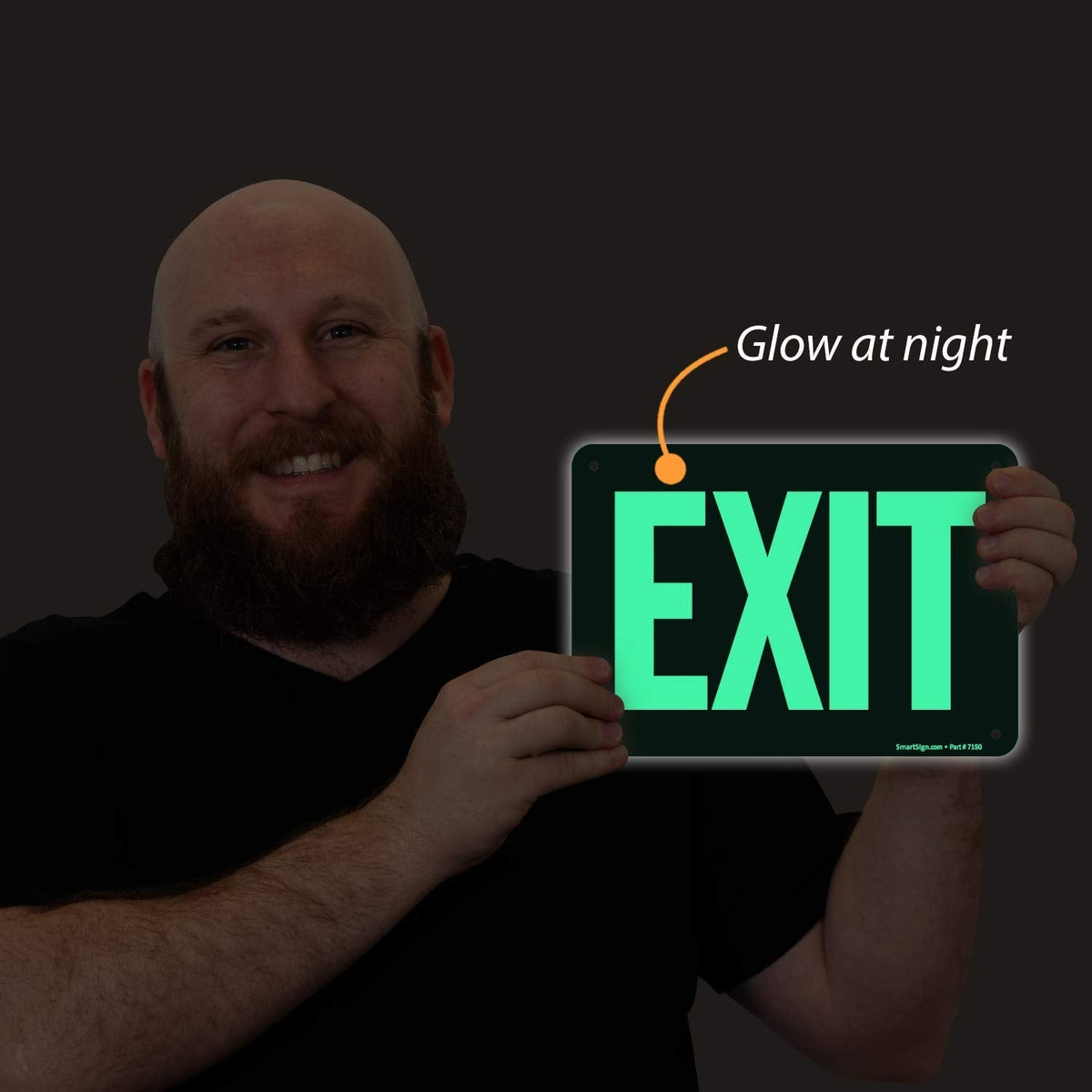SmartSign "Exit" Sign | 7" x 10" Glow-in-The-Dark Aluminum, Made in USA