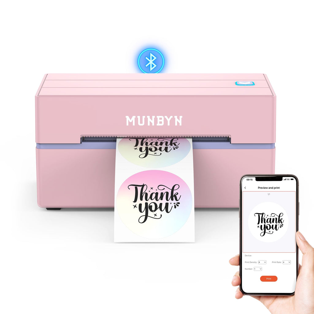 MUNBYN 2 Inch Circle Thermal Sticker Labels and Bluetooth Thermal Label Printer
