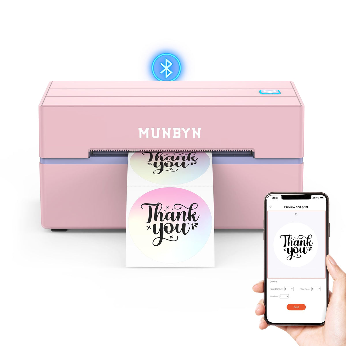 MUNBYN 2 Inch Circle Thermal Sticker Labels and Bluetooth Thermal Label Printer
