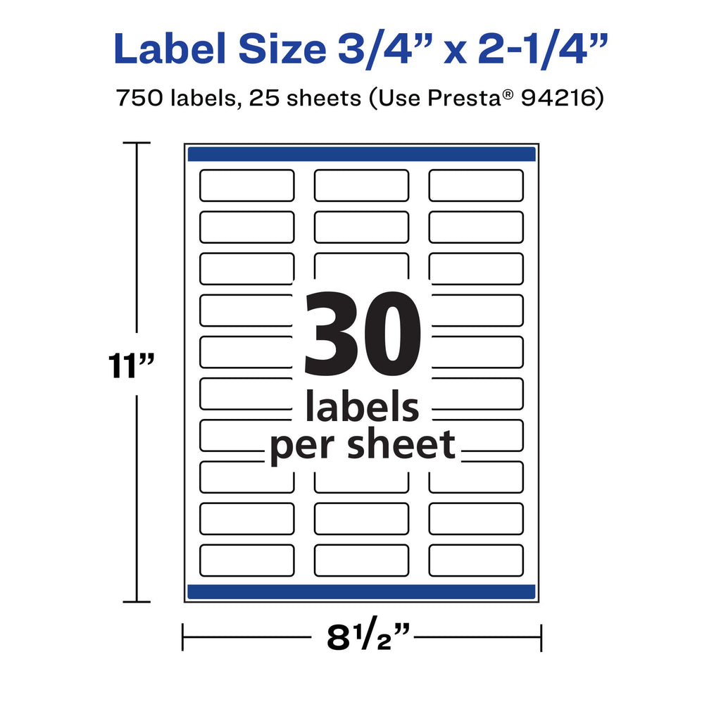 Avery® Printable Durable White Rectangle Labels, Sure Feed® Technology, 0.75" x 2.25", Print-to-the-Edge, Waterproof Labels, Laser & Pigment-Based Inkjet Compatible, 750 Total 750 labels