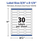 Avery® Printable Durable White Rectangle Labels, Sure Feed® Technology, 0.75" x 2.25", Print-to-the-Edge, Waterproof Labels, Laser & Pigment-Based Inkjet Compatible, 750 Total 750 labels
