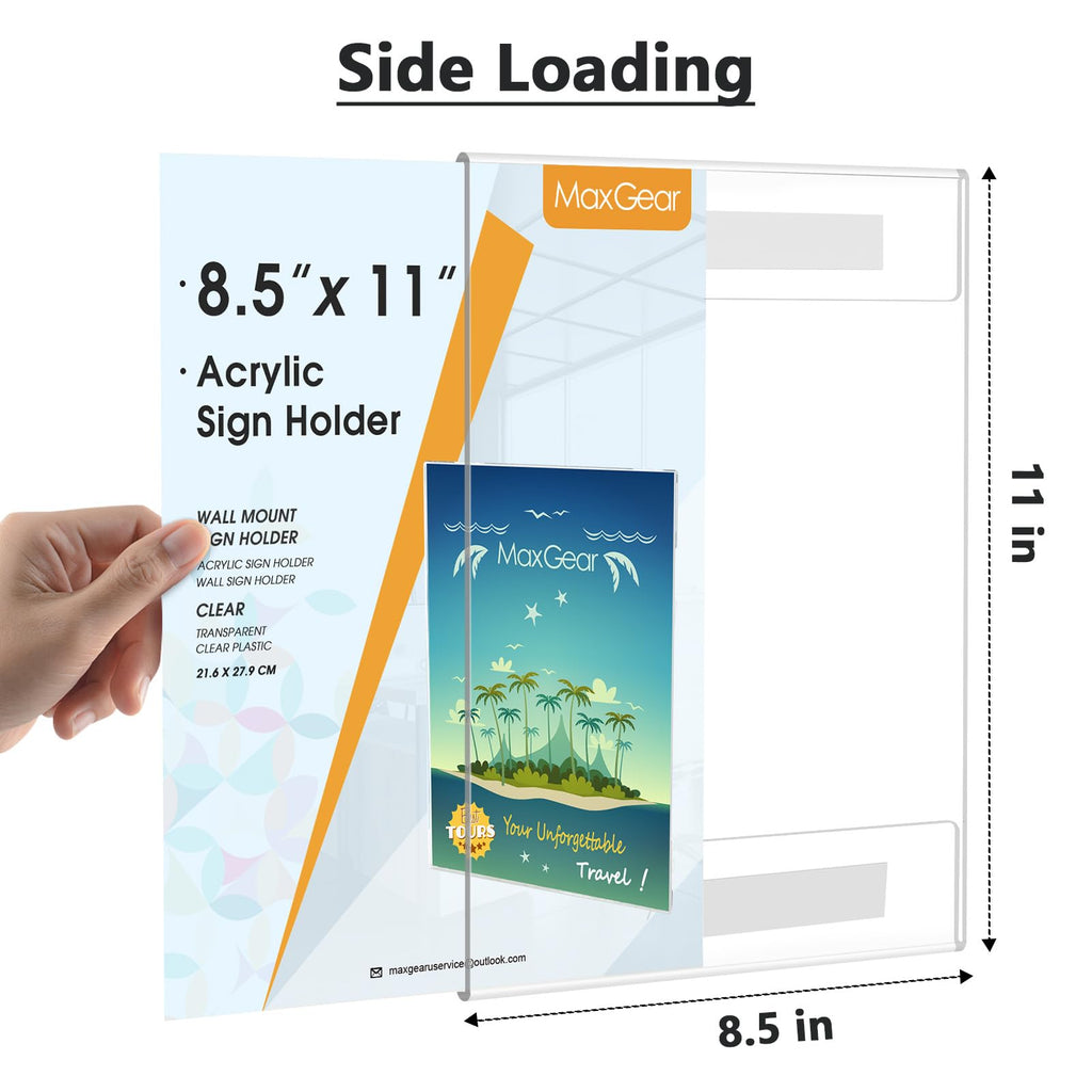 MaxGear Acrylic Sign Holder 8.5 x 11 Wall Mount, 6 Pack, Vertical 8.5"x11"-6Pack Adhesive Mount