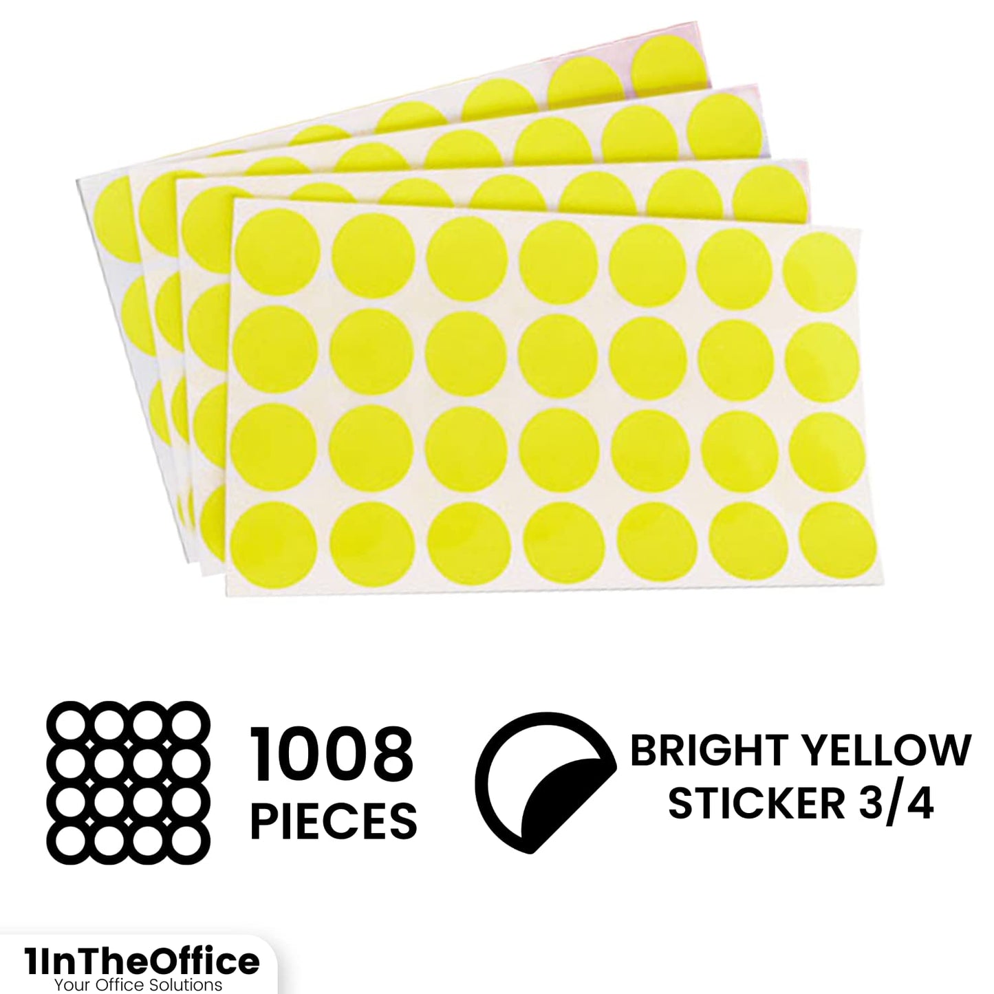 1InTheOffice Round Yellow Sticker, Dot Yellow Sticker Label Yellow, Bright Yellow Sticker 3/4, 1008 Pieces, 2 Pack