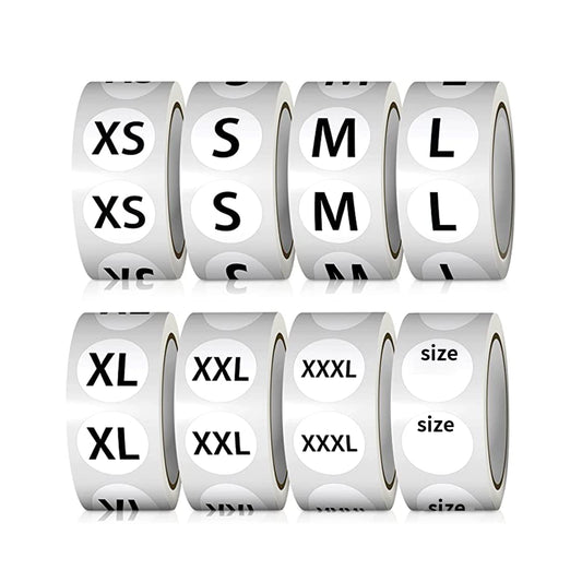 4000 Pcs Clothing Size Sticker Labels, Black Round Self Adhesive Clothing Size Stickers for Clothing T Shirt Pants Skirt Retail.（7/8” Each，8 Rolls,XS,S,M,L,XL,XXL,XXXL,Blank Size)