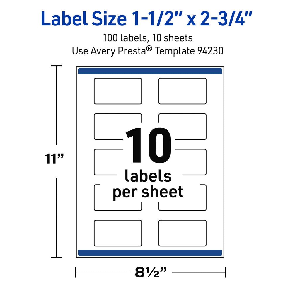 Avery Outdoor Waterproof Rectangle Labels with Sure Feed Technology, 1.5" x 2.75", White Film, Print-to-the-Edge, Compatible with Laser Printers, 100 Labels Total