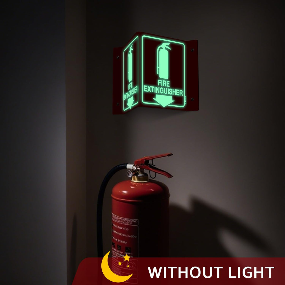 T&R Fire Extinguisher Sign, Fire Extinguisher with Down Arrow - 4 Pack - 8 x 6 Inches Glow-In-The-Dark Acrylic, 4 pre-drilled holes, Includes Matching Screws, Use for Home Office/Business V - 4 Pack - Glow In The Dark