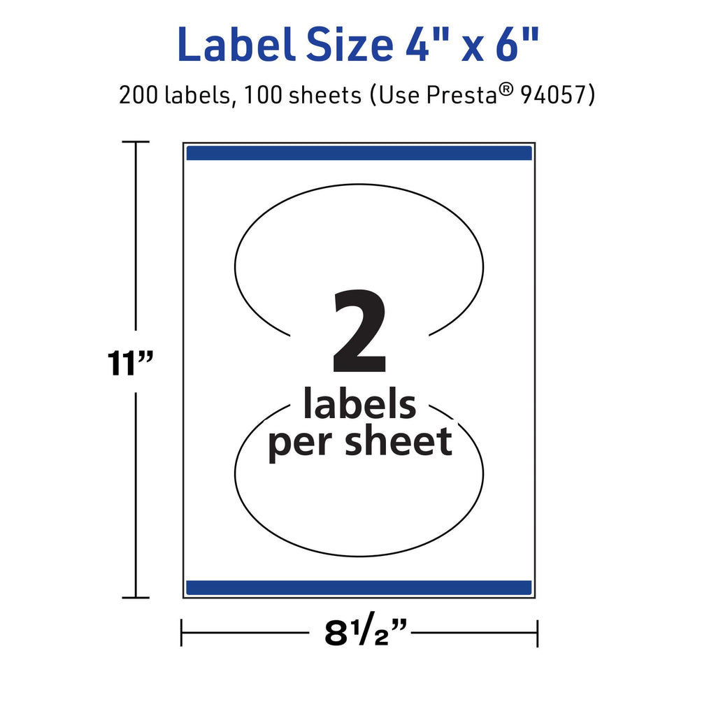 Avery TrueBlock Matte White Oval Labels, Sure Feed Technology, 4" x 6", 200 Matte White Labels, Print-to-The-Edge, Laser/Inkjet Printable, Great for Packaging and Product Merchandising 200 labels