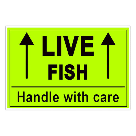 Remarkable Live Fish Stickers Shipping Labels, 2 X 3 Inch Fluorescent Green Please Handle with Care Stickers - 250 Adhesive Labels Per Roll