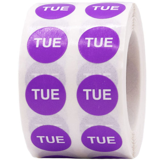 Purple Circle Tuesday Stickers, 1/2 Inch Round, 1000 Labels on a Roll