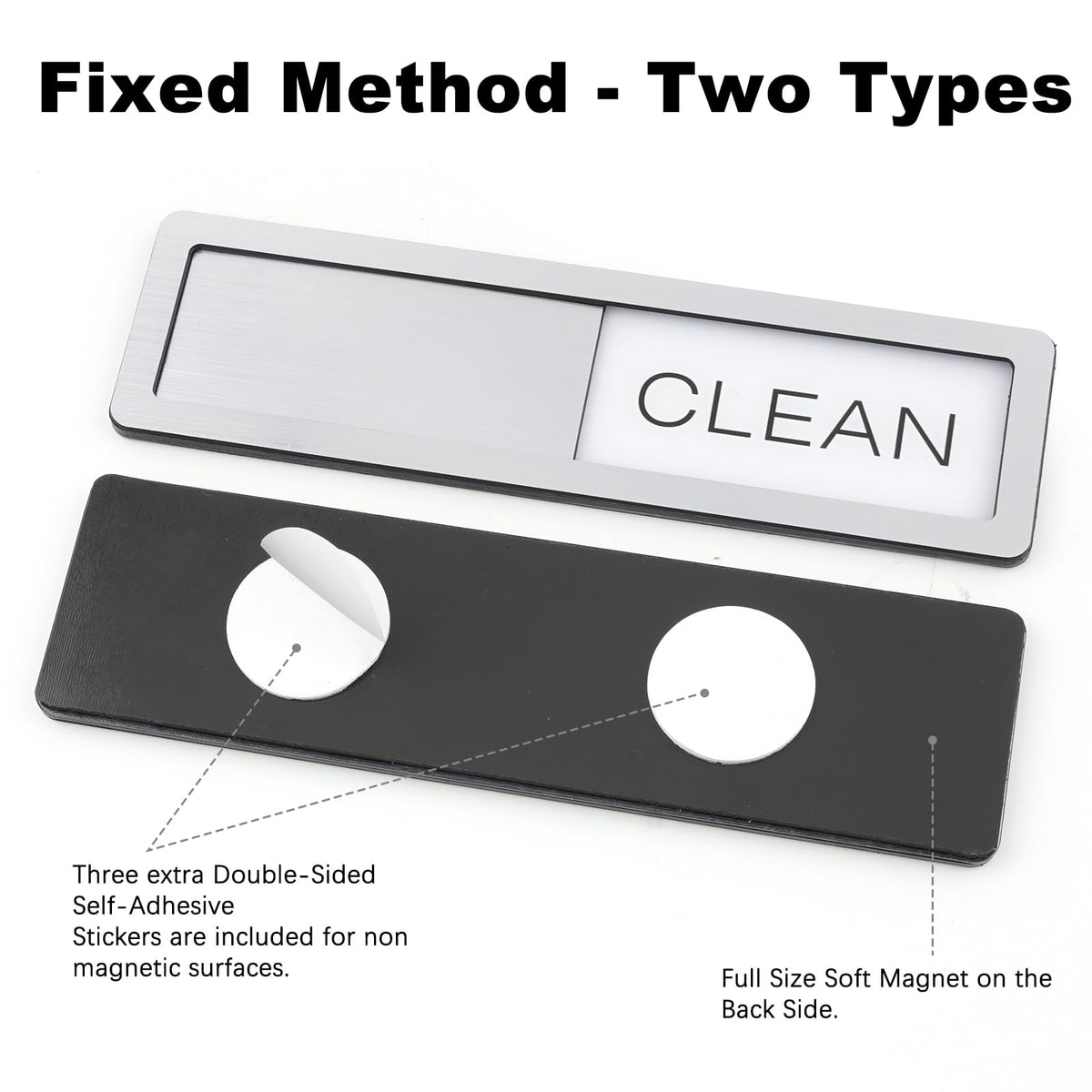 Dishwasher Magnet - Clean/Dirty Sign, Silver, Plastic, 7 x 2 Inches, Minimalist Style Silver-1